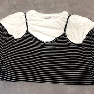 Dress , with  white t shirt , black and white strips